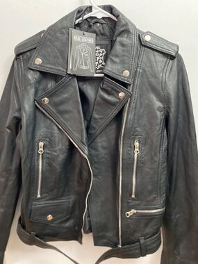 Black Genuine Leather Biker Jacket Women’s Small – Moto Zip